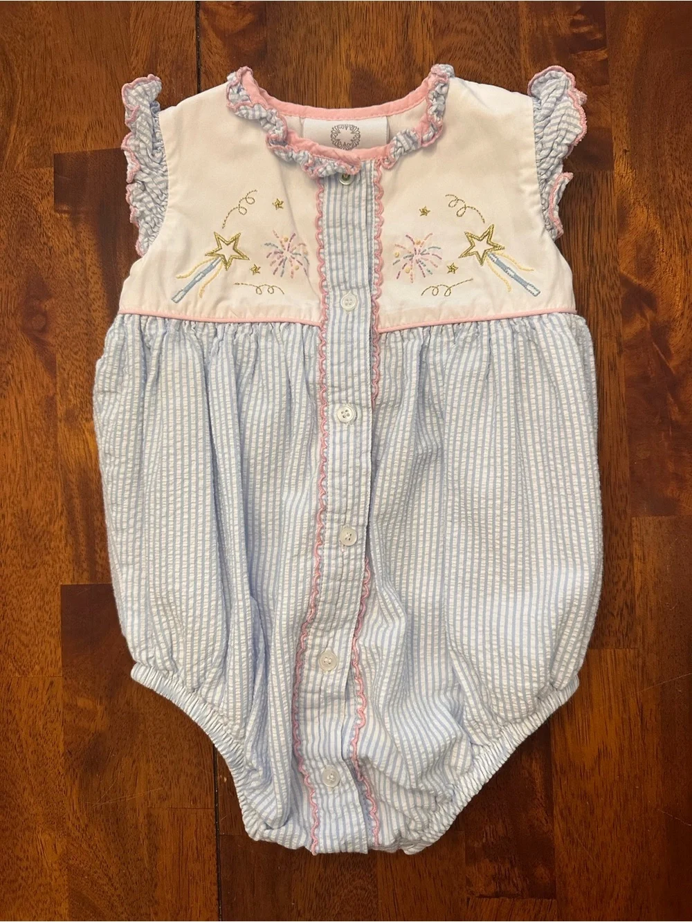 Magic Wand Embroidered Pink & Blue Baby One-Piece Bubble